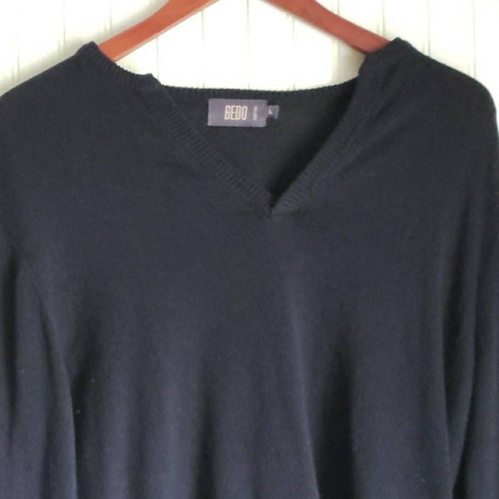 Bedo Sweater Mens Large Black V Neck Knit Pullover Long Sleeve Solid Casual